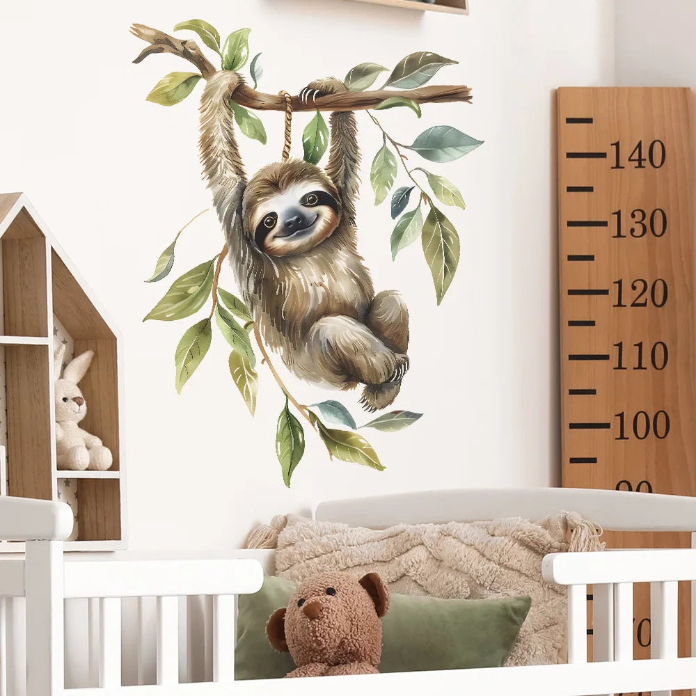 1PCS Cartoon Sloth Climbing Tree Children'S Room Kindergarten Wall Beautification Wall Sticker PVC Material