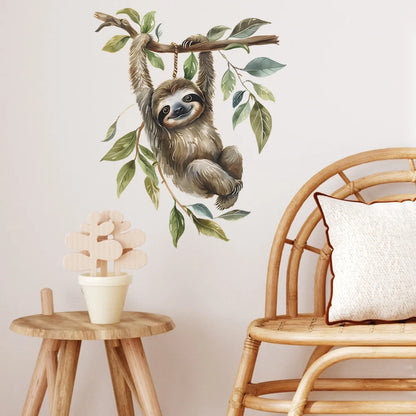 1PCS Cartoon Sloth Climbing Tree Children'S Room Kindergarten Wall Beautification Wall Sticker PVC Material