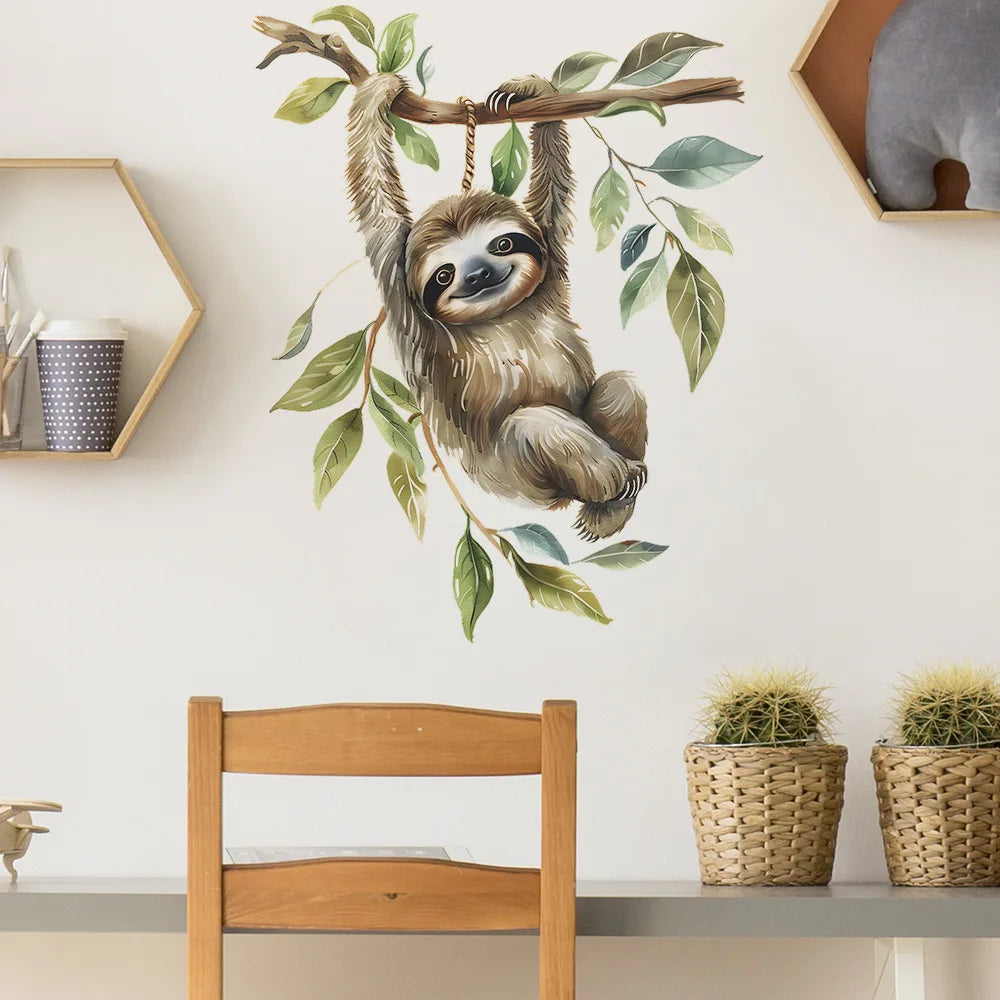 1PCS Cartoon Sloth Climbing Tree Children'S Room Kindergarten Wall Beautification Wall Sticker PVC Material