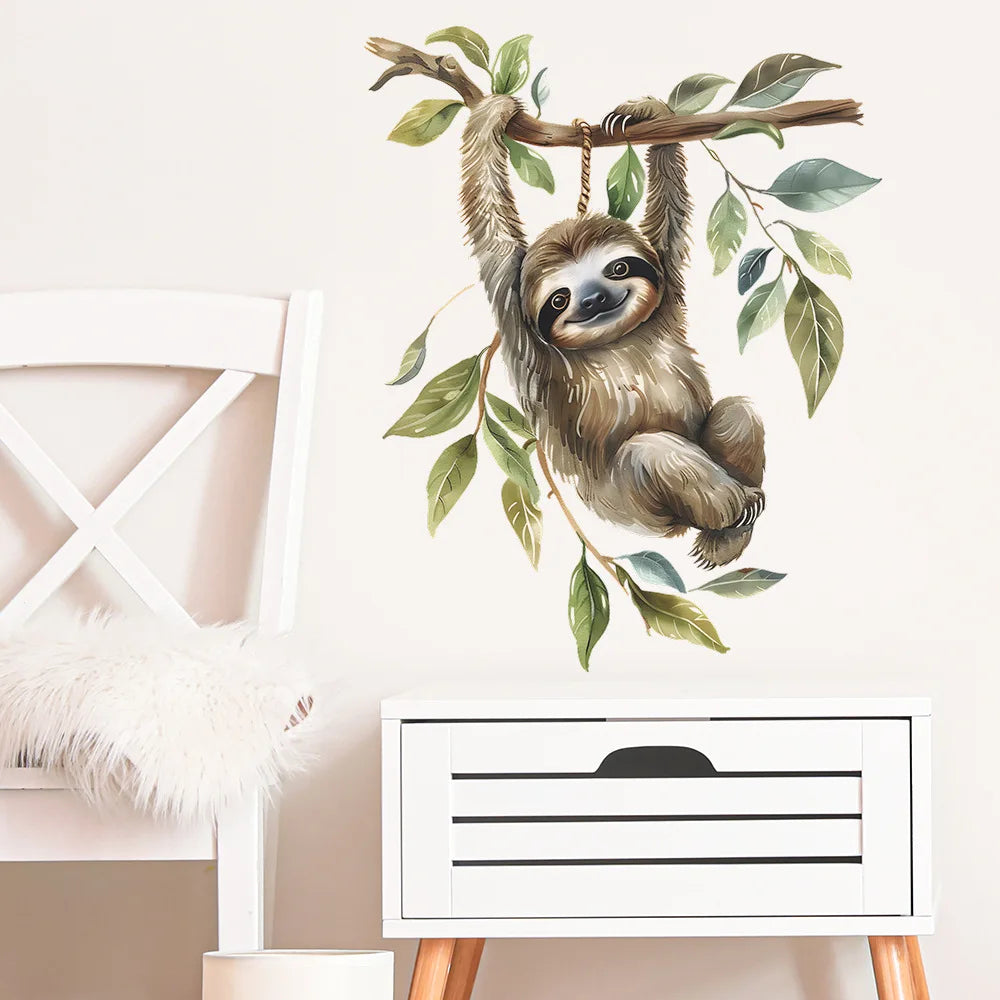 1PCS Cartoon Sloth Climbing Tree Children'S Room Kindergarten Wall Beautification Wall Sticker PVC Material